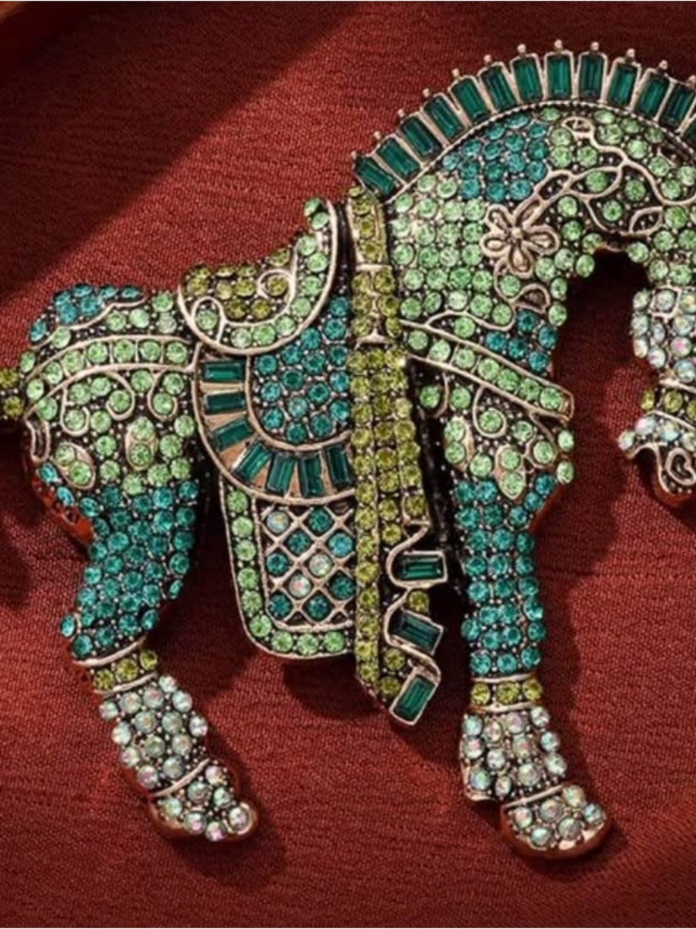 Fab Green Rhinestone Horse Brooch/Pin Unisex